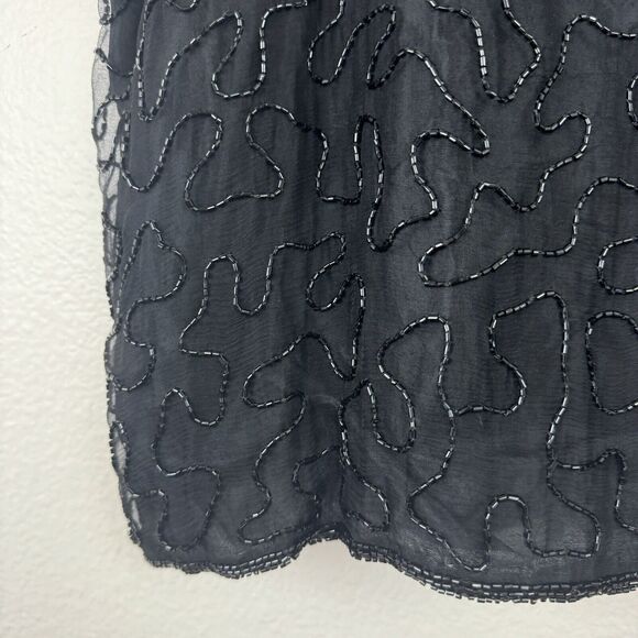 Vintage Elegance By Anujan Beaded Sequin Short Sleeve Silk Blouse Black Medium - Picture 14 of 15